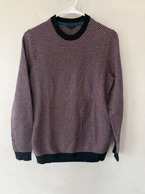 Ted Baker London Men’s 2 Small Pink Crewneck Pullover Sweater Textured Navy Blue